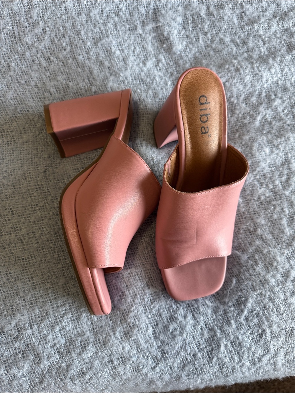 Diba Dusty Rose Square-Toe Block Heel Mules